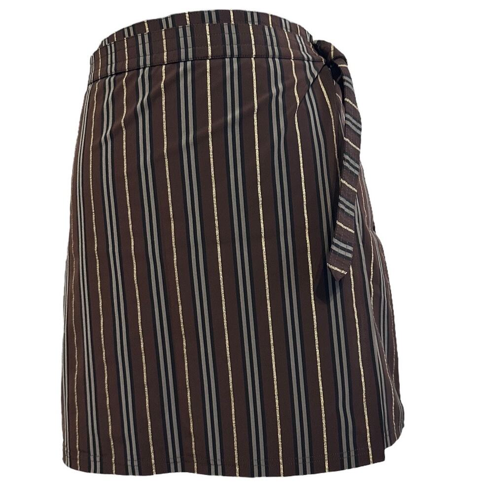 Vintage Burberry London Wrap Skirt w/ Side Tie Chocolate Striped size L